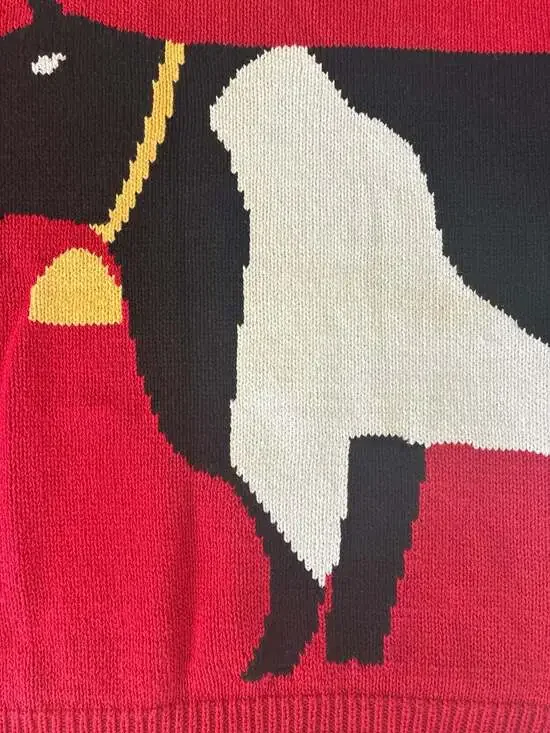 Vintage 80s J.G. Hook Red Knit Cow Graphic Short Sleeve Sweater Medium - Picture 5 of 11